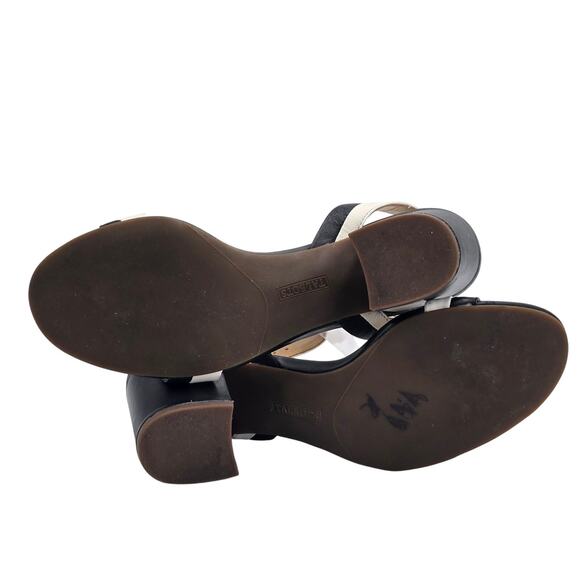 Talbots Nappa Leather Sandals Black White Ankle Strap Block Heel Women's 7.5M - Picture 10 of 10